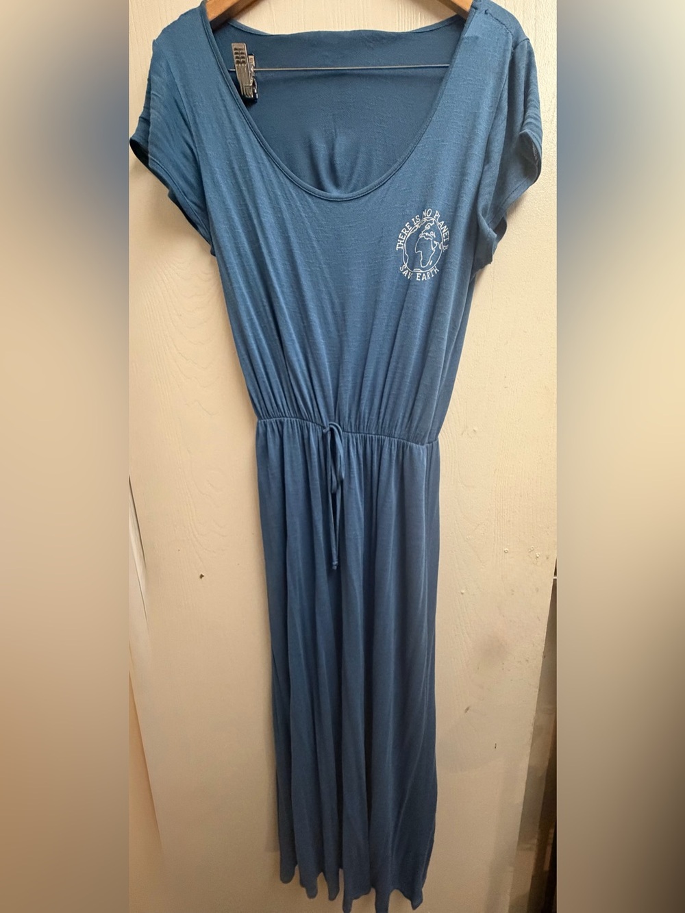Rolla Coster Blue Maxi Dress Size Large Earth Graphic Casual Summer Dress